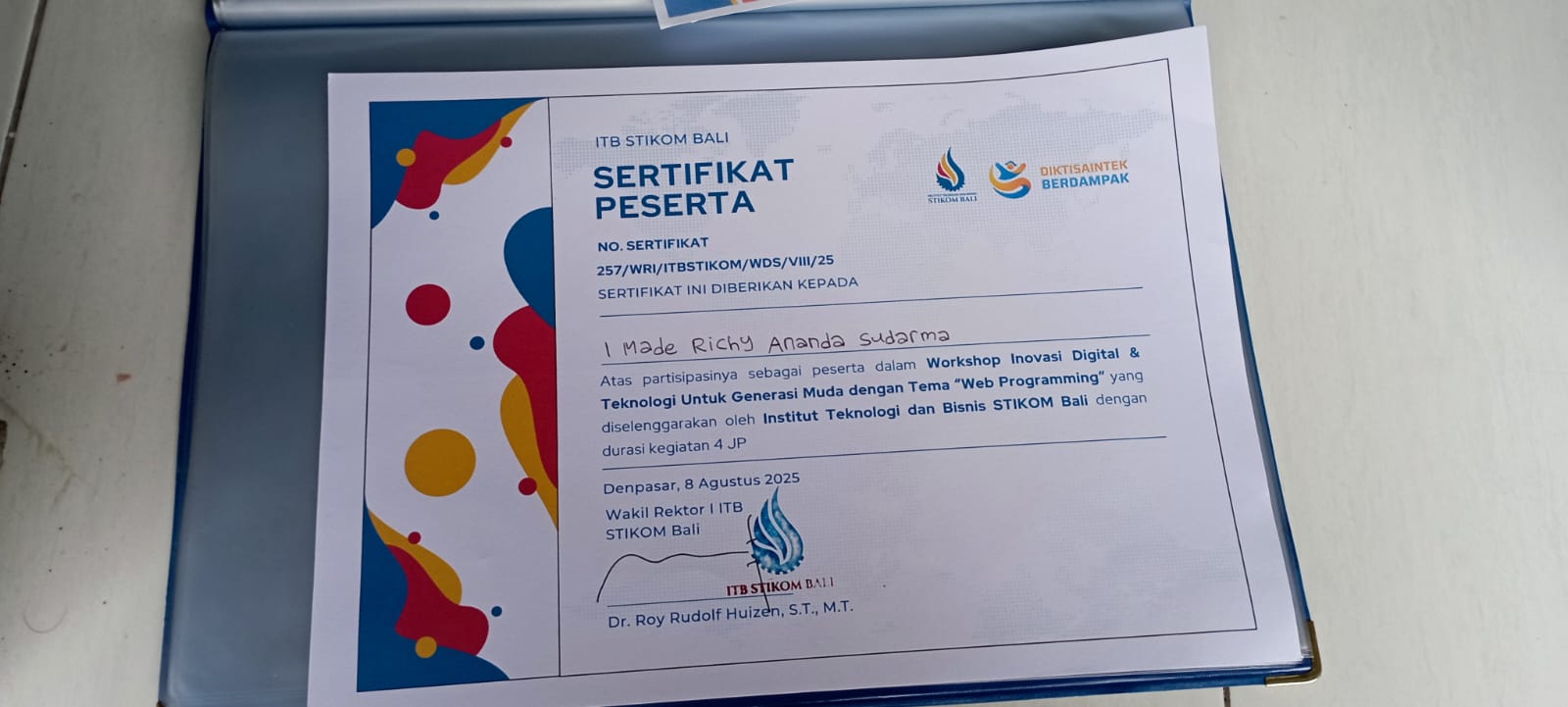 Foto Sertifikat Workshop